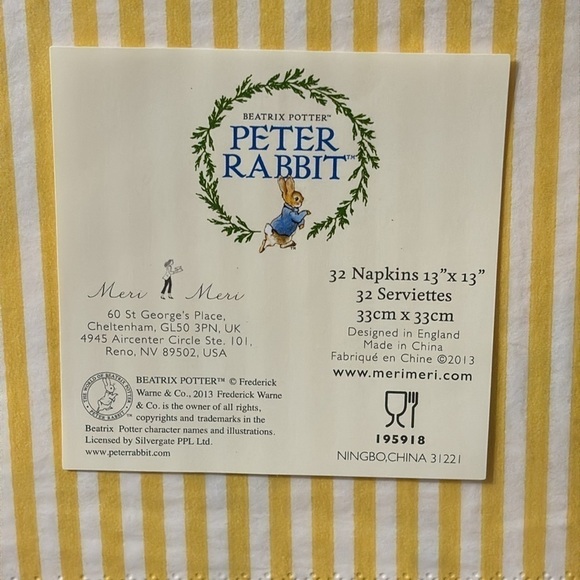 NEW IN PACKAGING! MERI MERI PETER RABBIT HOP LITTLE RABBIT HOP HOP HOP NAPKINS - Picture 6 of 7
